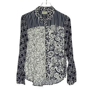 Anthropologie Black and White Mixed-Print Button-Down Shirt